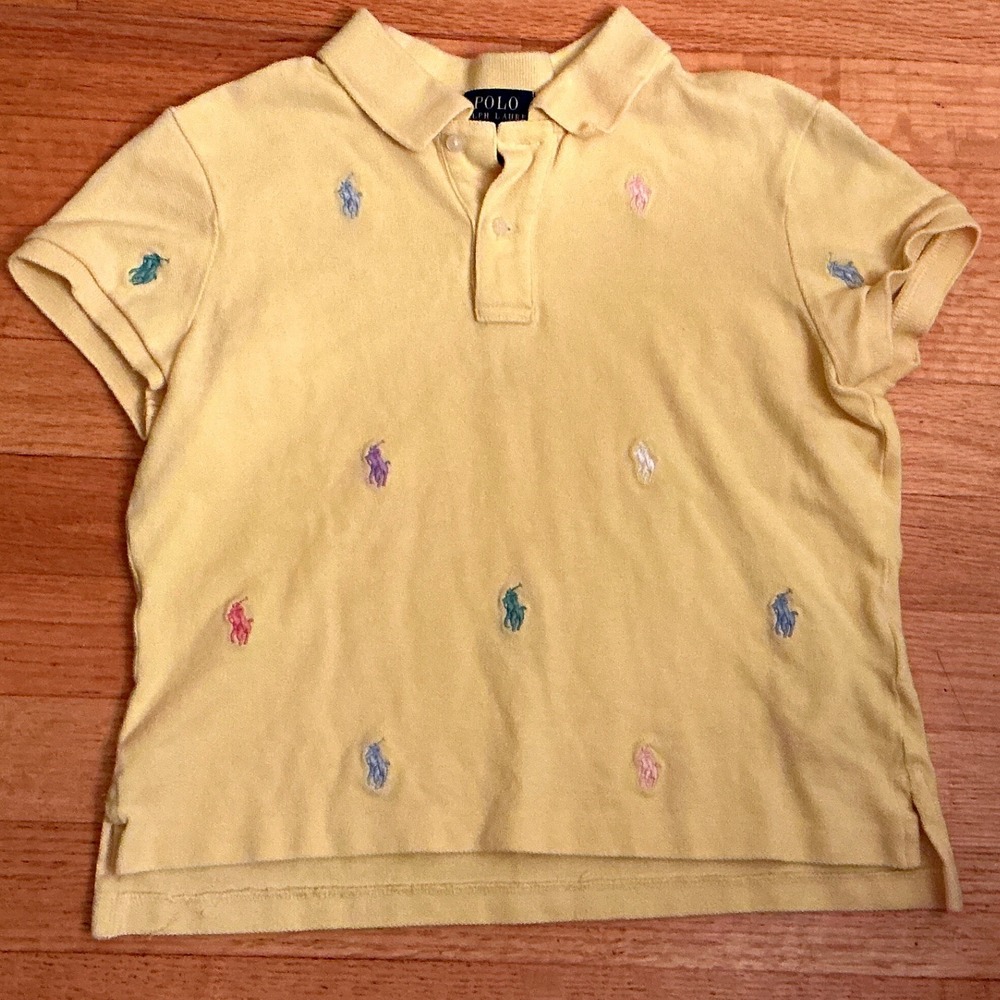 Polo Ralph Lauren Polo Shirt Kids M 8-10 Yellow Multi-Pony Embroidered Pique